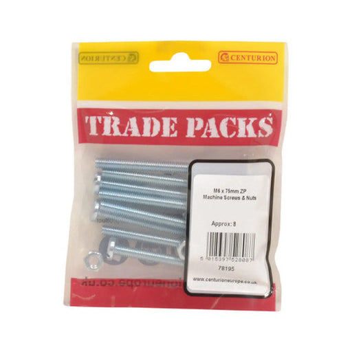 Machine Screws & Nuts - Zinc Plated - M6 x 75mm - (8 PK)