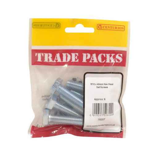 Hex Head Set Screws - Zinc Plated - M10 x 40mm - (6 PK)