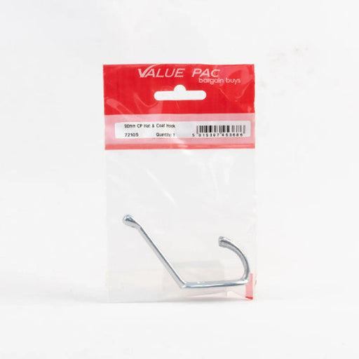 90mm CP Die Cast Hat & Coat Hooks - Pack of 10