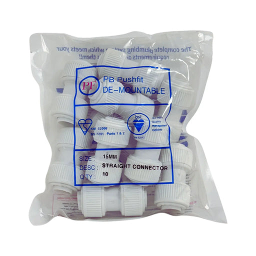 Whitespeed Push-Fit Straight Connector 15mm Pack 10