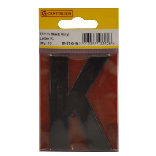 75mm Black Helvetica Bold Condensed Style Vinyl Letter K   (Pack of 10)