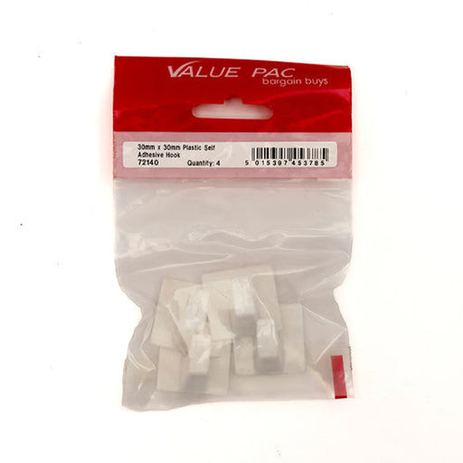 30mm x 30mm Plastic Self Adhesive Hooks (Pack of 4) - Pack of 10