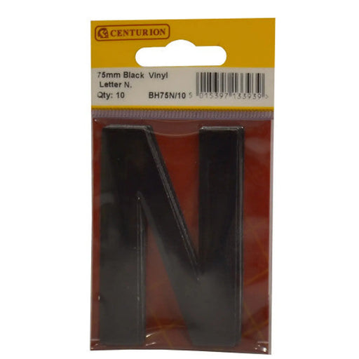 75mm Black Helvetica Bold Condensed Style Vinyl Letter N   (Pack of 10)