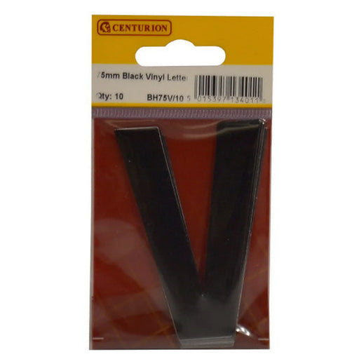 75mm Black Helvetica Bold Condensed Style Vinyl Letter V   (Pack of 10)