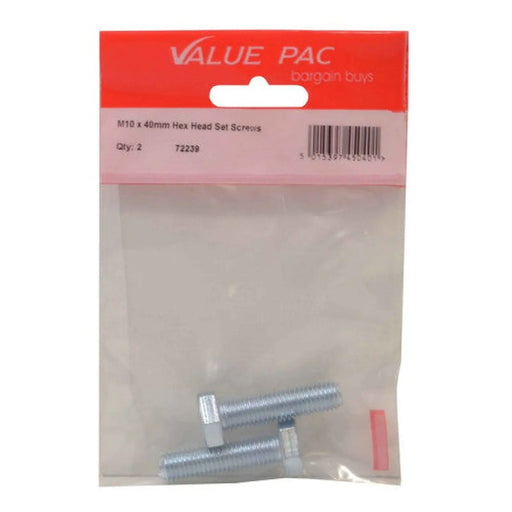 M10 x 40mm Hex Head Set Screws (Pack of 2) - Pack of 10