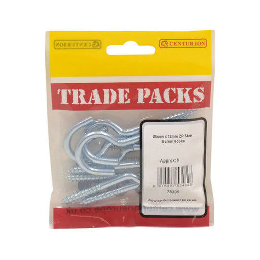 Steel Screw Hooks - Zinc Plated - 80mm x 12mm - (8 PK)