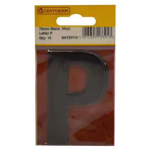 75mm Black Helvetica Bold Condensed Style Vinyl Letter P   (Pack of 10)