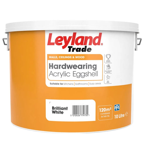 Leyland Trade Hardwearing Acrylic Eggshell 10L Brilliant White