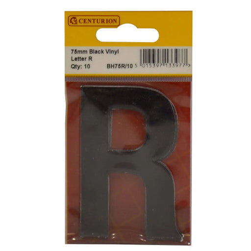 75mm Black Helvetica Bold Condensed Style Vinyl Letter R   (Pack of 10)