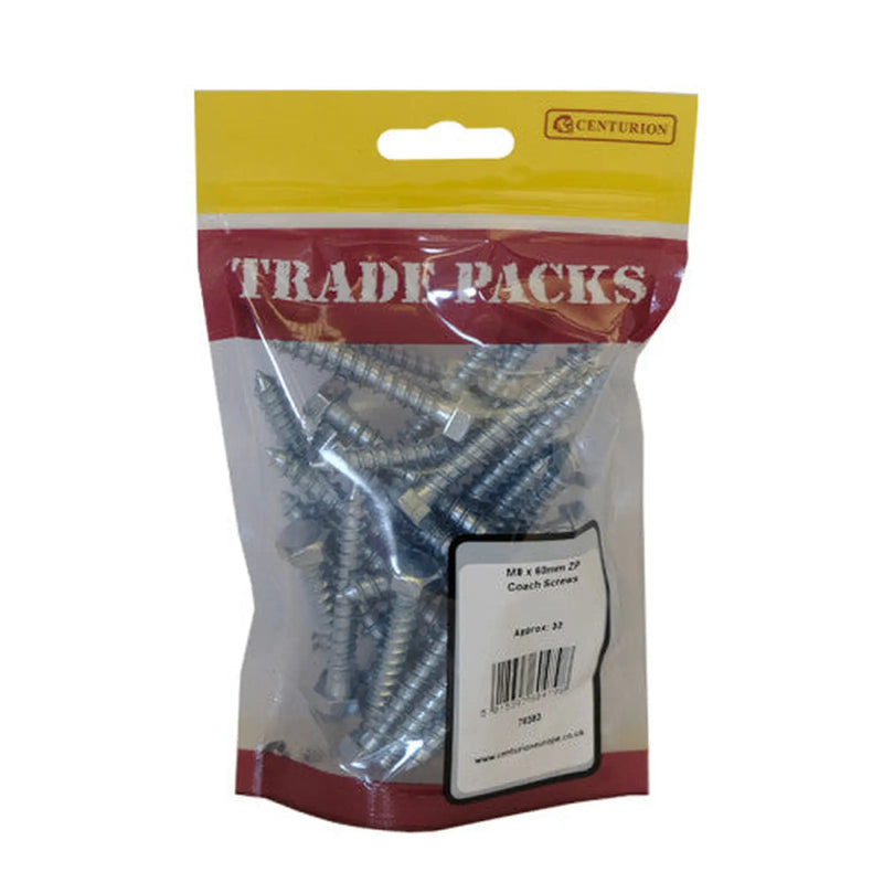 Coach Screws - M8 x 60mm - Zinc Plated - Packs of 30 - Pack of 5