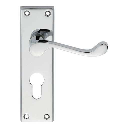 Victorian Scroll Lever On Backplate - Lock Euro Profile 47.5Mm C/C - Polished Chrome 152MM X 38MM