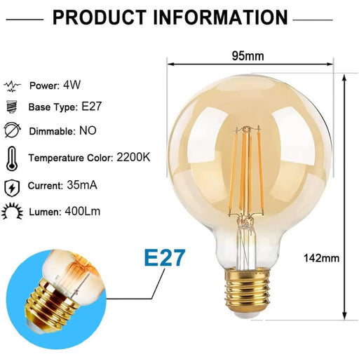 Extrastar 4w Ed LED Filament Lamp Warm Pack 2