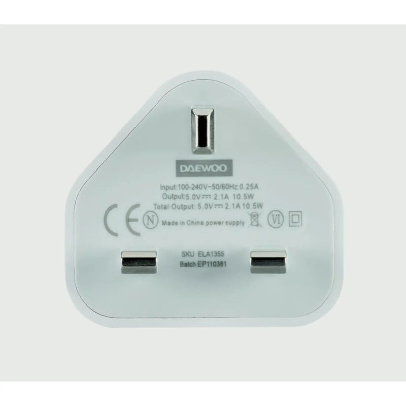 Daewoo Dual USB Mains Charger 2.1amp