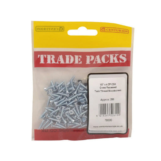 Pozi Twinthread Countersunk Woodscrews - Zinc Plated - 1/2" x 4 - - Pack of 5