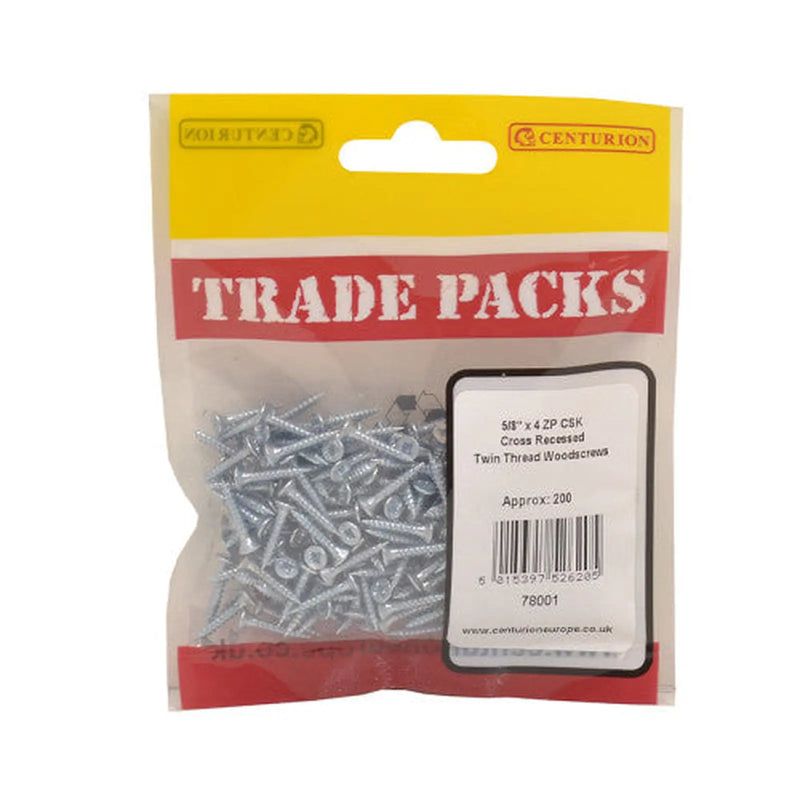 Pozi Twinthread Countersunk Woodscrews - Zinc Plated - 5/8" x 4 - - Pack of 5