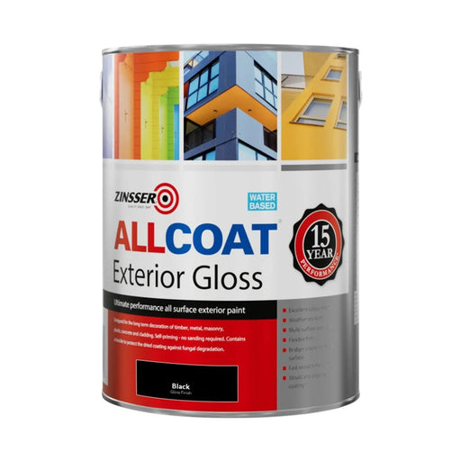 Zinsser Allcoat Exterior Water Based Gloss Black 5L