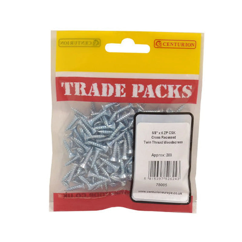 Pozi Twinthread Countersunk Woodscrews - Zinc Plated - 5/8" x 6 - - Pack of 5
