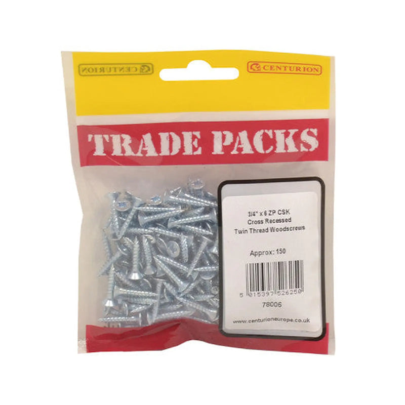 Pozi Twinthread Countersunk Woodscrews - Zinc Plated - 3/4" x 6 - - Pack of 5