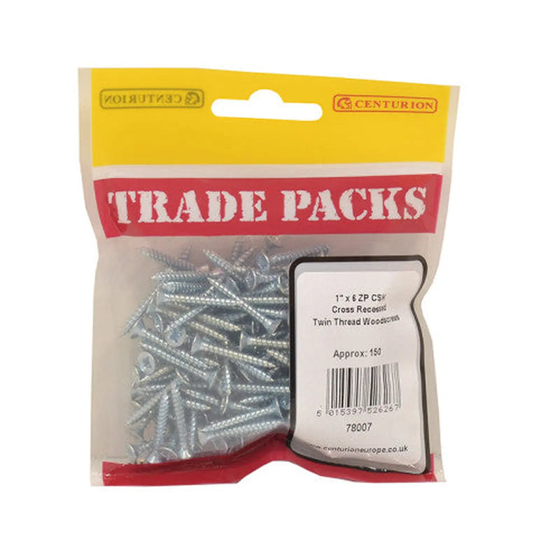 Pozi Twinthread Countersunk Woodscrews - Zinc Plated - 1" x 6 - - Pack of 5