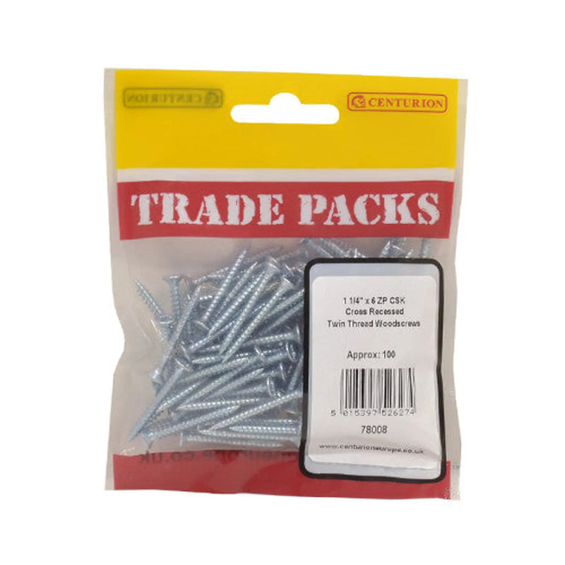 Pozi Twinthread Countersunk Woodscrews - Zinc Plated - 1 1/4" x 6 - - Pack of 5
