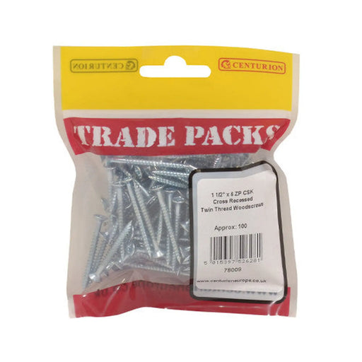 Pozi Twinthread Countersunk Woodscrews - Zinc Plated - 1 1/2" x 6 - - Pack of 5
