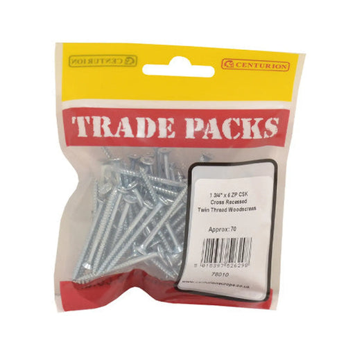 Pozi Twinthread Countersunk Woodscrews - Zinc Plated - 1 3/4" x 6 - - Pack of 5