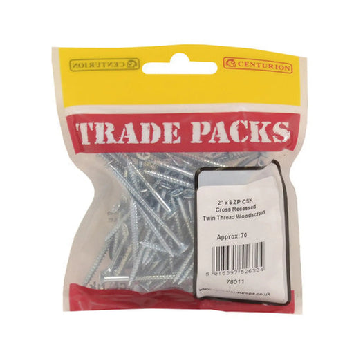 Pozi Twinthread Countersunk Woodscrews - Zinc Plated - 2" x 6 - (70 - Pack of 5