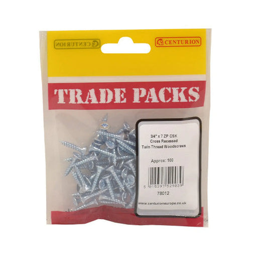 Pozi Twinthread Countersunk Woodscrews - Zinc Plated - 3/4" x 7 - - Pack of 5