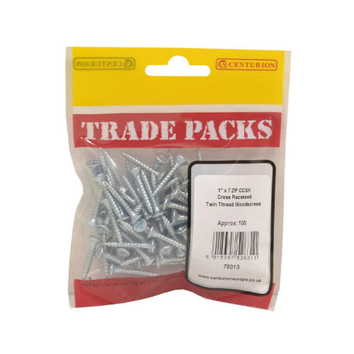 Pozi Twinthread Countersunk Woodscrews - Zinc Plated - 1" x 7 - - Pack of 5