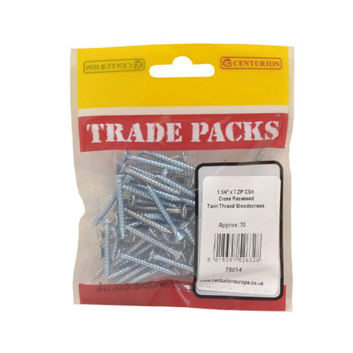 Pozi Twinthread Countersunk Woodscrews - Zinc Plated - 1 1/4" x 7 - - Pack of 5