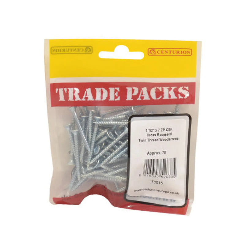 Pozi Twinthread Countersunk Woodscrews - Zinc Plated - 1 1/2" x 7 - - Pack of 5