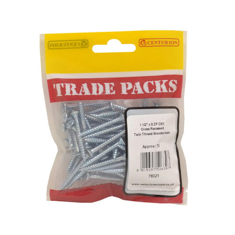 Pozi Twinthread Countersunk Woodscrews - Zinc Plated - 1 1/2" x 8 - - Pack of 5