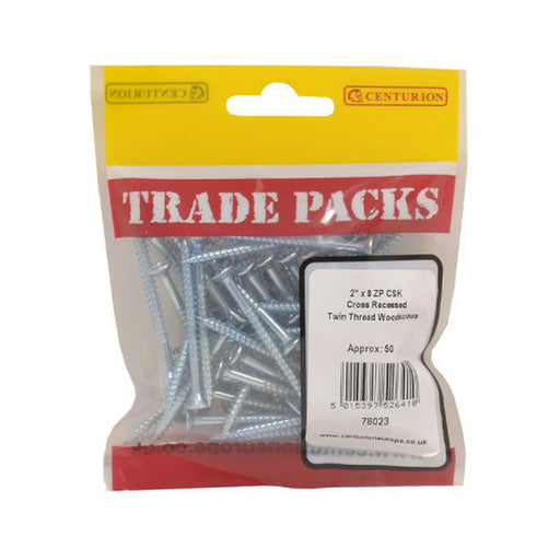 Pozi Twinthread Countersunk Woodscrews - Zinc Plated - 2" x 8 - (50 - Pack of 5