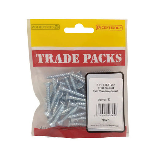 Pozi Twinthread Countersunk Woodscrews - Zinc Plated - 1 1/4" x 10 - Pack of 5