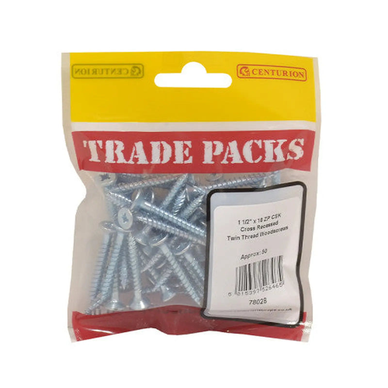 Pozi Twinthread Countersunk Woodscrews - Zinc Plated - 1 1/2" x 10 - Pack of 5