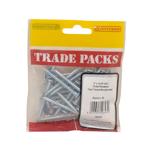 Pozi Twinthread Countersunk Woodscrews - Zinc Plated - 2" x 10 - - Pack of 5