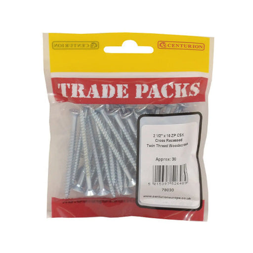 Pozi Twinthread Countersunk Woodscrews - Zinc Plated - 2 1/2" x 10 - Pack of 5