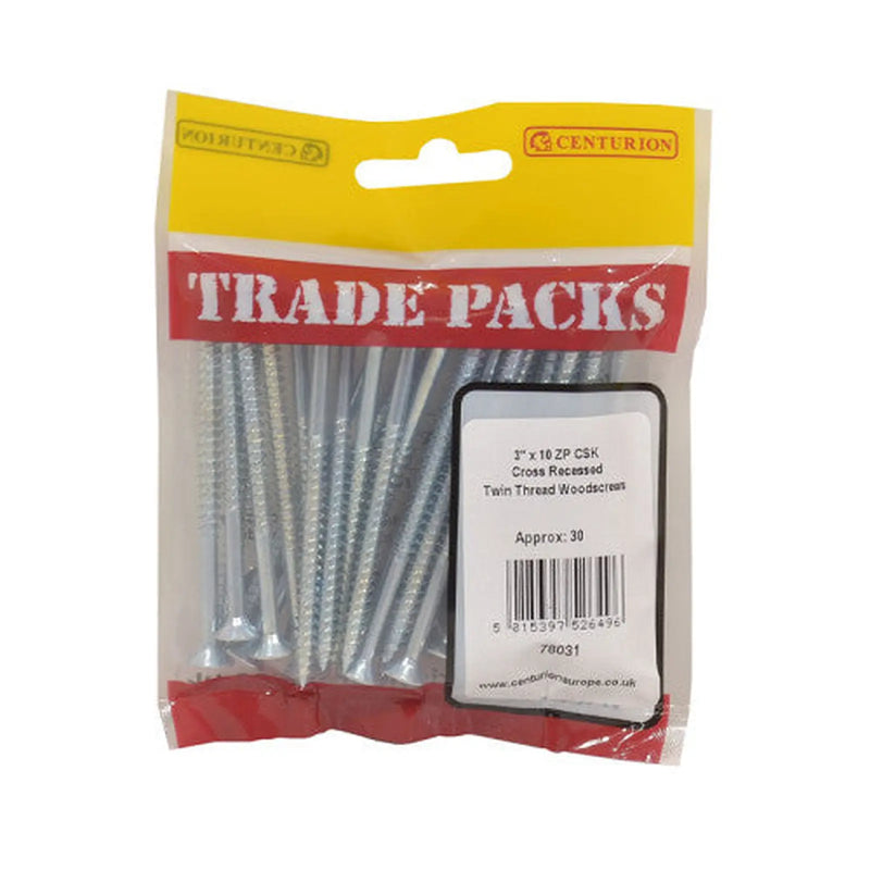 Pozi Twinthread Countersunk Woodscrews - Zinc Plated - 3" x 10 - - Pack of 5