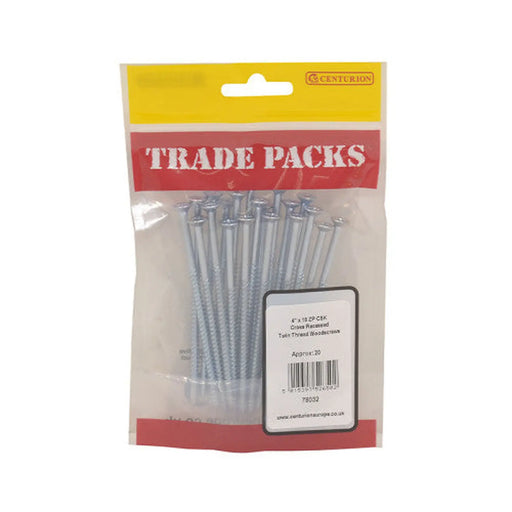 Pozi Twinthread Countersunk Woodscrews - Zinc Plated - 4" x 10 - - Pack of 5