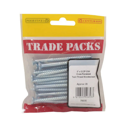 Pozi Twinthread Countersunk Woodscrews - Zinc Plated - 3" x 12 - - Pack of 5