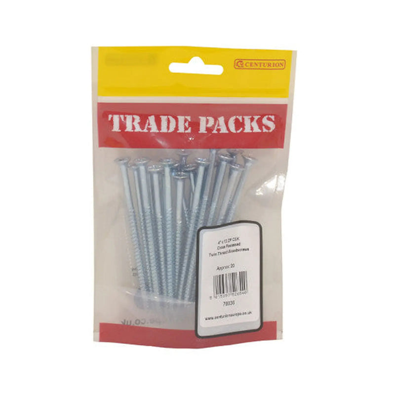 Pozi Twinthread Countersunk Woodscrews - Zinc Plated - 4" x 12 - - Pack of 5