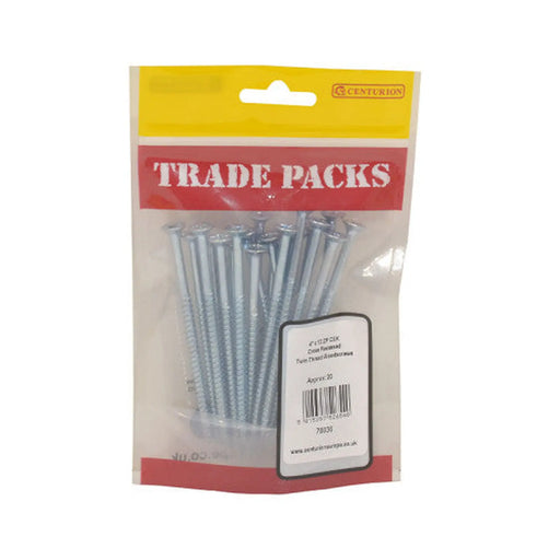 Pozi Twinthread Countersunk Woodscrews - Zinc Plated - 4" x 12 - - Pack of 5