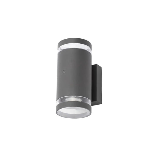 Zinc Lens Wall 2 Light With Photocell Grey