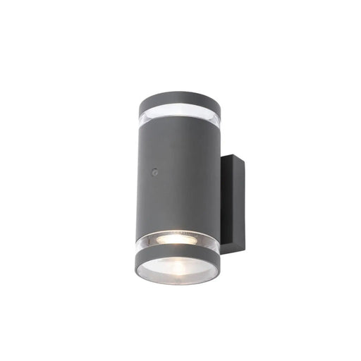Zinc Lens Wall 2 Light With Photocell Grey