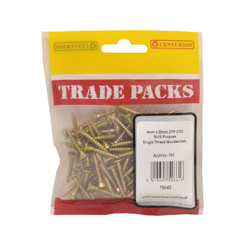 Pozi Multi Purpose Countersunk Woodscrews - Zinc Yellow Passivated - Pack of 5