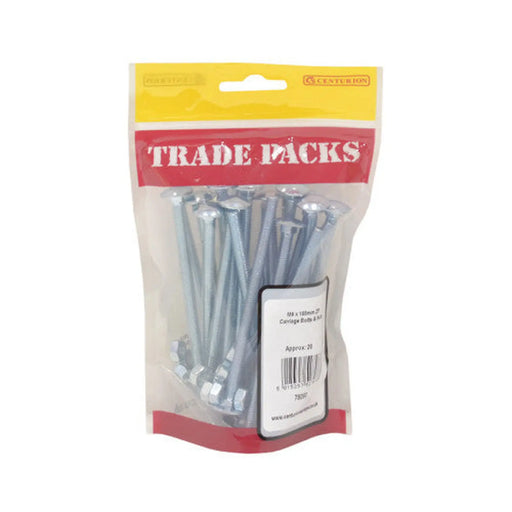 Cup Square Carriage Bolts & Nuts - Zinc Plated - M6 x 100mm - (20 - Pack of 5