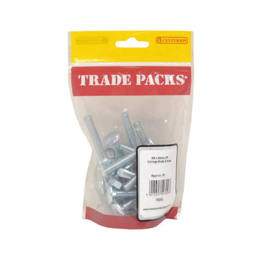 Cup Square Carriage Bolts & Nuts - Zinc Plated - M8 x 50mm - (18 PK) - Pack of 5