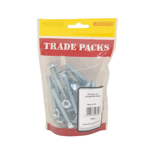 Cup Square Carriage Bolts & Nuts - Zinc Plated - M8 x 65mm - (16 PK) - Pack of 5