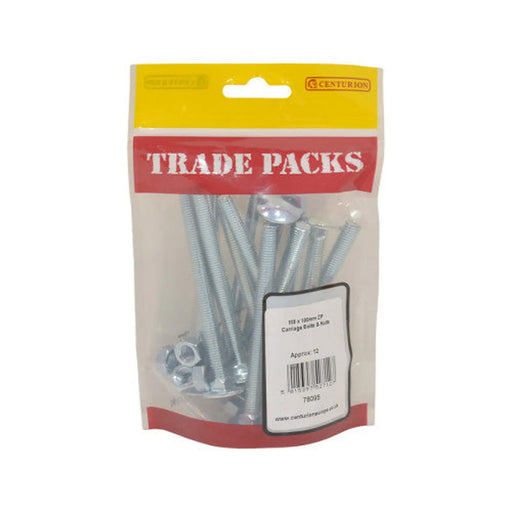 Cup Square Carriage Bolts & Nuts - Zinc Plated - M8 x 100mm - (12 - Pack of 5