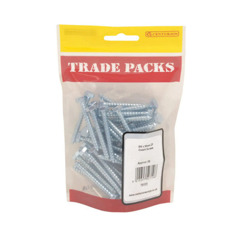 Coach Screws - Zinc Plated - M6 x 50mm - (55 PK) - Pack of 5